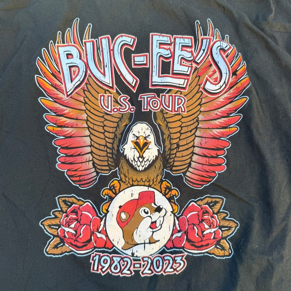 Buc-ee's Mens 4XL Black US Tour 1982-2023 Graphic T-Shirt Eagle Rose